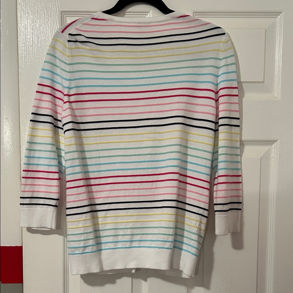 Talbots White Cardigan with Multicolor Stripes - Picture 5 of 6